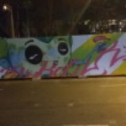 Grafite na galeria a céu aberto durante reforma da Praça da Liberdade. Foto de CMC tirada em 28.7.2018