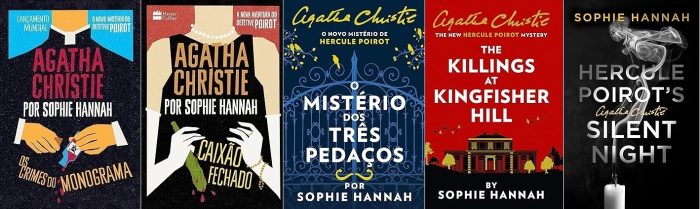 Os cinco livros que Sophie Hannan lançou com Hercule Poirot, de Agatha Christie, entre 2014 e 2023. Os dois últimos me parece que ainda não têm tradução para o português.